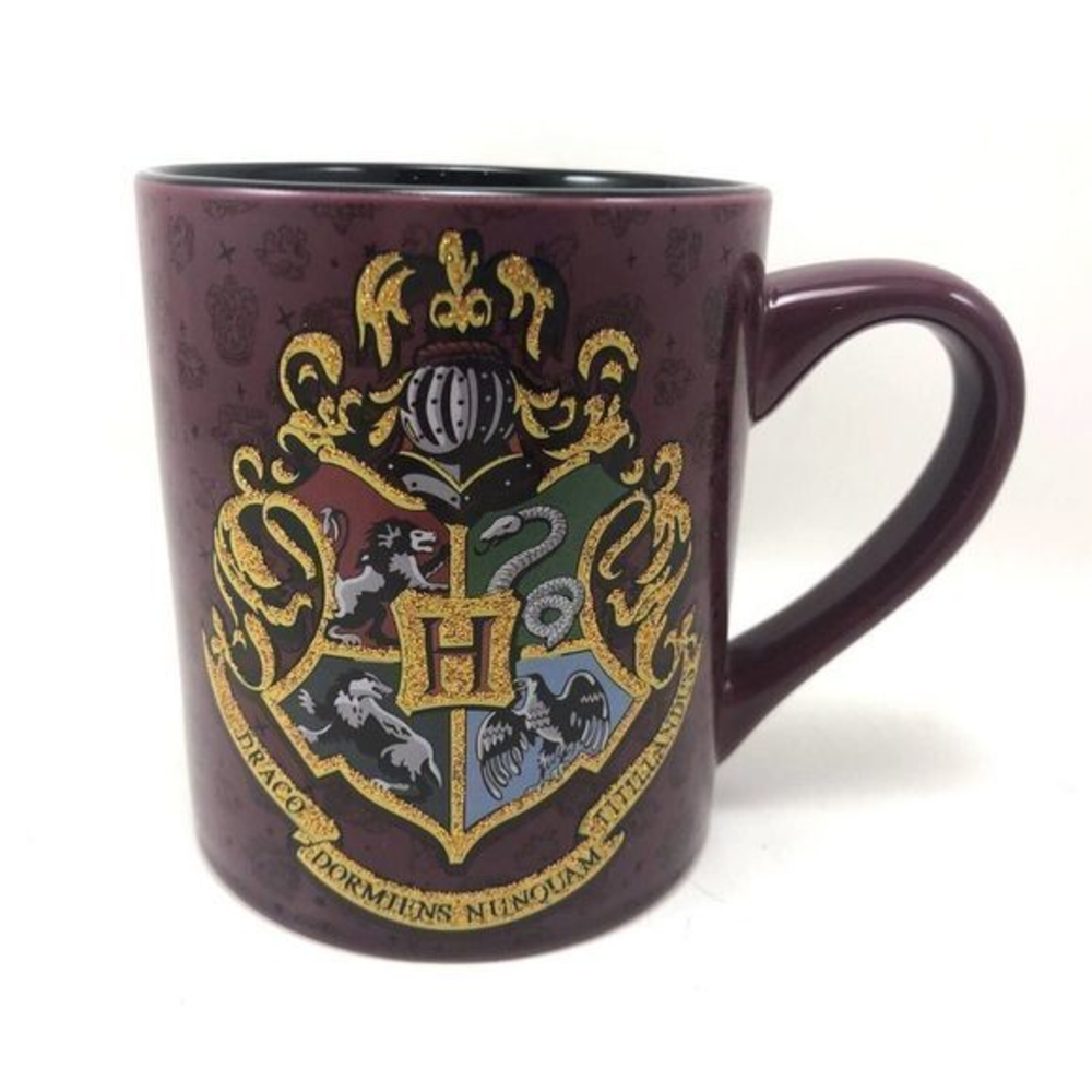 Harry Potter‎ Hogwarts Glitter Crest 14oz Ceramic Coffee Mug Maroon Red Burgundy